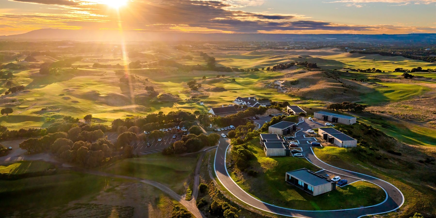 The Dunes Fingal Aerial of the golfcourse at sunrise